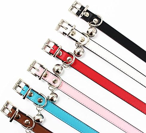 Metal Buckle Pet Collar with Bell Suit for Cats or Puppy Dogs White/Black/Red/Pink/Blue/Brown (S (Collar), Brown)