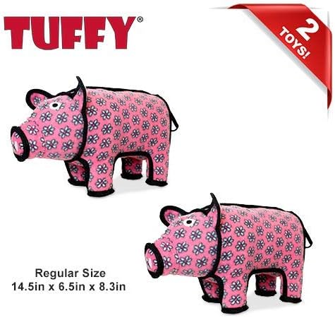 TUFFY - World's Tuffest Soft Dog Toy -Barnyard- Multiple Layers. Made Durable, Strong & Tough. Interactive Play (Tug, Toss & Fetch). Machine Washable & Floats. (Pig, Large 2 Pack)