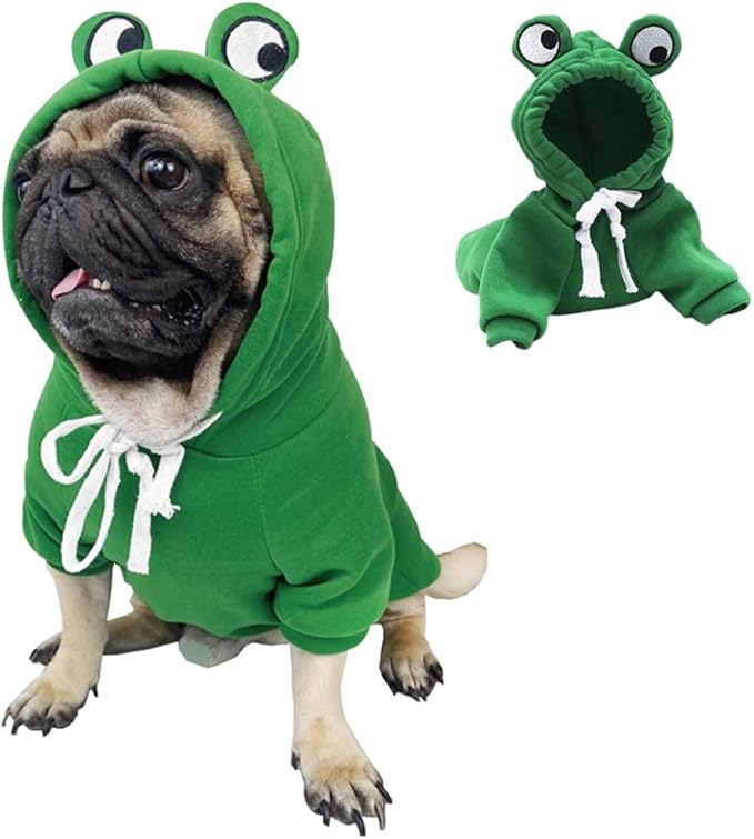 Happy Dog Hoodies Funny Dog Clothes for Small Dog Girl Boy Hooded Puppy Sweatshirt Coat Winter Cat Outfit Halloween Dog Frog Costume for Kitten Chihuahua Pomeranian Yorkie (Green, X-Small)