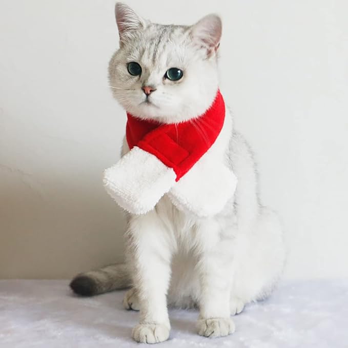 YUJUN 2PCS Cat Santa Hat with Scarf Outfit for Puppy Kitten Christmas Party Costume Supplies