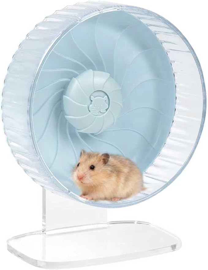 Silent Hamster Wheel, 8in Hamster Wheel with Adjustable Stand, Double-Bearing Quiet Spinner for Syrian Hamsters, Hedgehogs, Mice & Small Pets, Blue