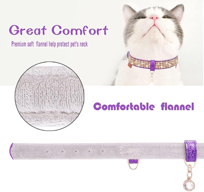 PetsHome Cat Collar, Dog Collar, [Bling Rhinestones] Premium PU Leather with Pendant Adjustable Collars for Big Cat and Small to Medium Dog Small Purple
