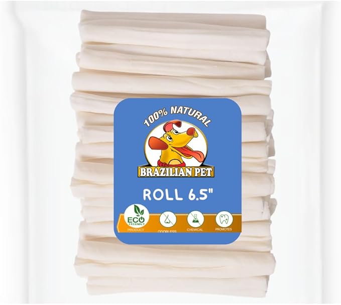 Brazilian Pet Natural Treats Rawhide Rolls Dog Chews Bones 6.5" for Pups and Small Dogs (80 Count)