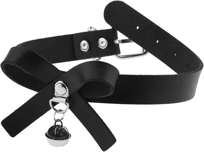 Black&White Bell Choker Collar and Leash Chain Set for Pet Dog Cute Cosplay Accessories,Butterfly Bow Leather Necklace with Buckle