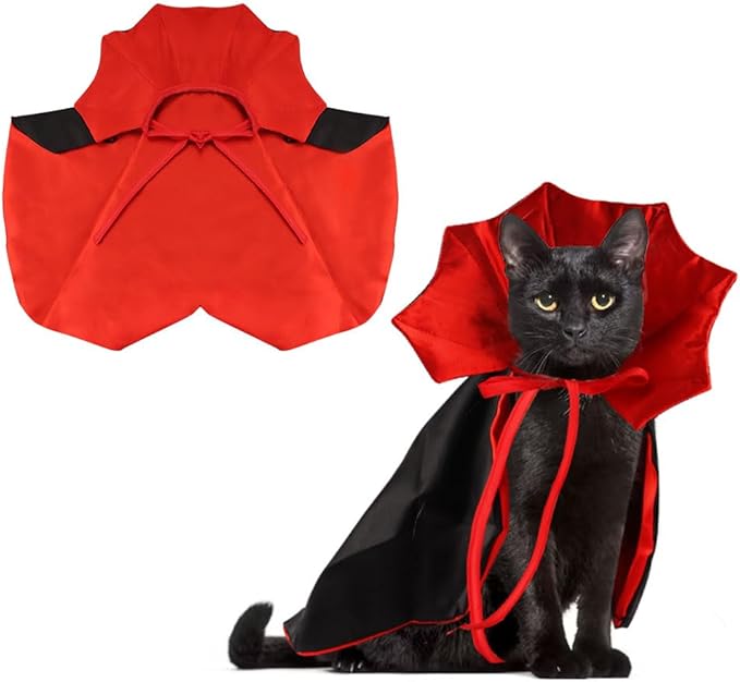 Halloween Cat Vampire Cloak Costume Adjustable Red Black Pet Cape Costume Clothes, Halloween Pet Accessories Costumes Outfit Decor Cowl for Small Cats Dogs Animals Halloween Party pet Cosplay
