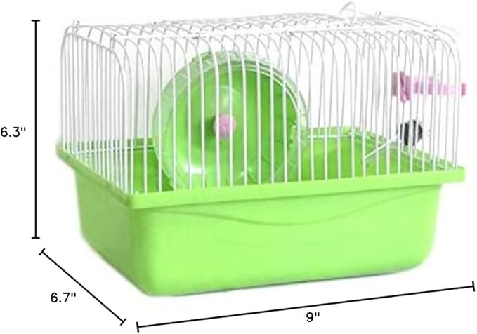 Small Pet Hamster Cage with Running Wheel Water Bottle Food Basin Portable Carrier House Mice Home Habitat for Going Out, Traveling (Green)