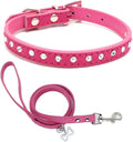 Puppy Collar and Leash with Bling Diamond, Pretty Crystal Sparkly Rhinestone Glitter Jewel Girls Cat Collars for XXS Xs Small Medium Pet Female Dogs Boys Kitten, Hot Pink S