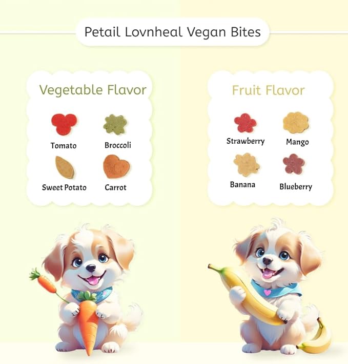 Lovnheal Vegan Bites Dog Treats – Natural Plant-Based Soft Chews with 8 Fruits & Vegetables, Healthy Handmade Snacks, 3.5 oz (One Size, Vegetable Mix)
