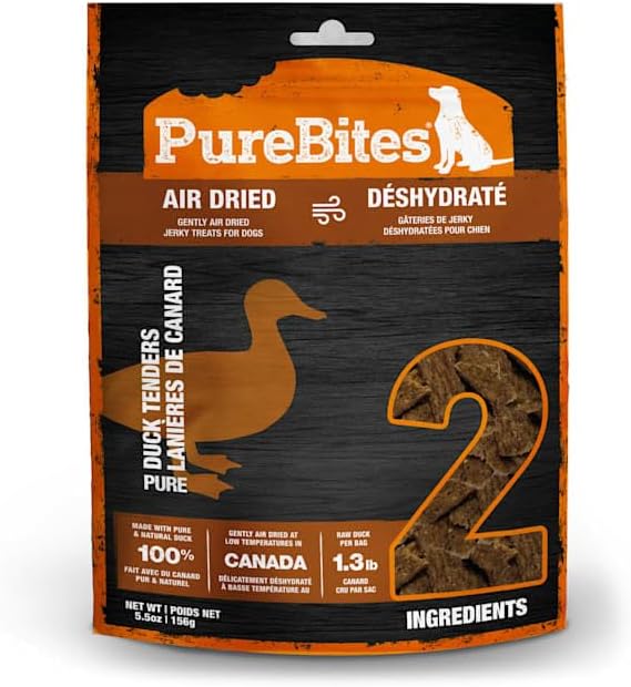 PureBites Duck Jerky Dog Treats, 2 Ingredients, Made in Canada, 5.5oz