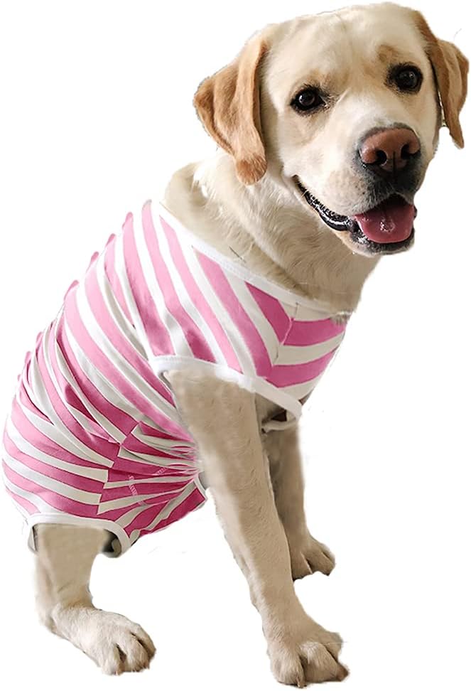 Dog’s Recovery Suit Post Surgery Shirt for Female Male Dog, E-Collar Alternative Wound Protective Clothes (Pink White stripe-3xl)