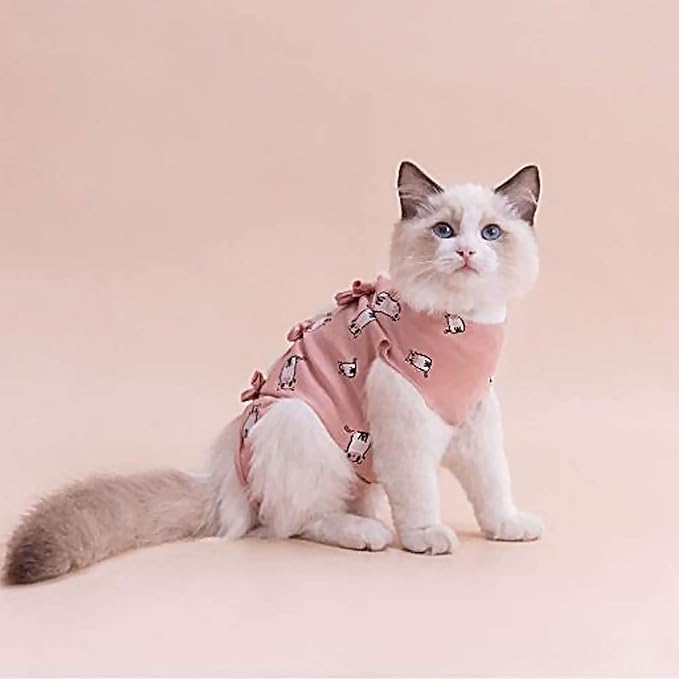 PUMYPOREITY Cat Recovery Suit - Female Kitten Onesie for Neutered/Abdominal Wound/Skin Damage/Weaning, M, Pink