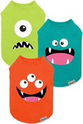 Fitwarm 3 Pack Monster Dog Shirt, Lightweight Funny Dog Tshirt, Summer Clothes for Small Dogs Boy Girl, Pet Outfit, Orange, Green, Teal, Small