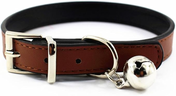 Metal Buckle Pet Collar with Bell Suit for Cats or Puppy Dogs White/Black/Red/Pink/Blue/Brown (S (Collar), Brown)