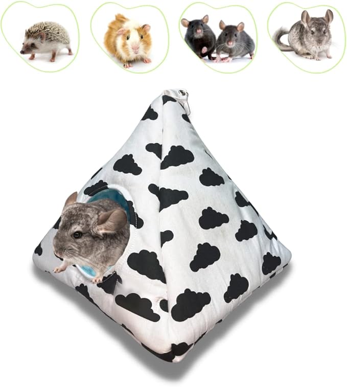 Small Animals Warm Hanging Wigwam Cage Accessories House Cave for Hamster, Guinea Pig, Rat, Chinchilla, Hedgehog, Degu and Rabbit (Small, Yellow Geometry)