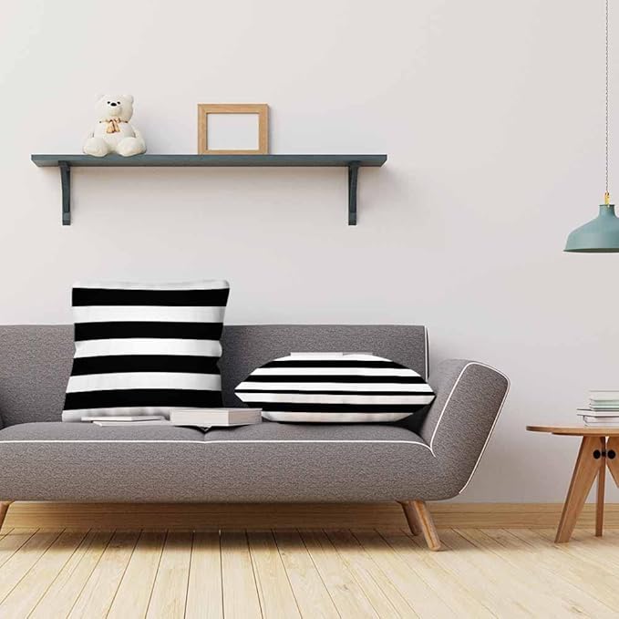 Decor Throw Pillow Covers Black White Striped Horizontal Seamless Pattern Pillow Cases for Bedroom Living Room Pack of 2 for Men Women 18X18Inch