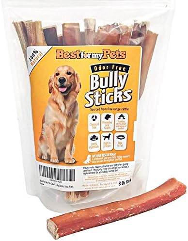 Best For My Pets 6‑Inch Odor‑Free Beef Bully Sticks, 8 oz Bag - Single‑Ingredient, Long‑Lasting Natural Dental Dog Chews, USA‑Inspected Rawhide Alternative