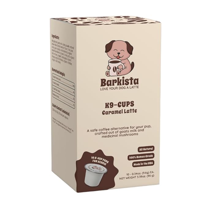 K9-Cups - Coffee for Dogs, Caramel Latte Dog Treat Beverage - Single Serve Latte K-Cups Pods for Keurig, 10 Count | All Natural, Human Grade, No Caffeine, Goats Milk + Mushrooms
