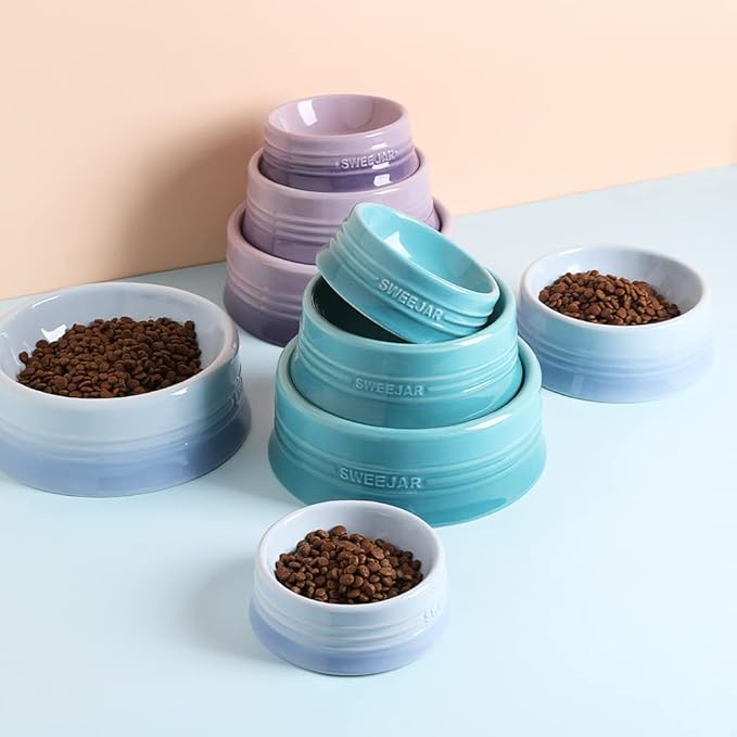 Sweejar Gradient Dog Bowl, Ceramic Dog Food Dish for Medium Dogs and Cat, Porcelain Pet Bowl for Food and Water 18 oz (Gradient Blue)