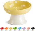 Ceramic Elevated Cat Bowls, Tilted Raised Pet Dish Anti Vomit Kitten Bowl for Indoor Cats, Whisker Friendly Pet Food and Water Bowl for Kitten, Cat, Puppies, Dishwasher Safe (Yellow)