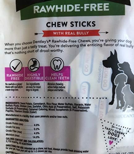 Dentleys`s Rawhide-Free Chew Sticks with Real Bully Highly Digestible 5-6 inch Sticks