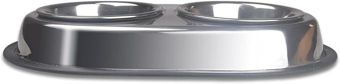 Van Ness Pets Stainless Steel Double Dish Food And Water Bowl For Cats/Small Dogs, 16 OZ, Wide No-Tip Base