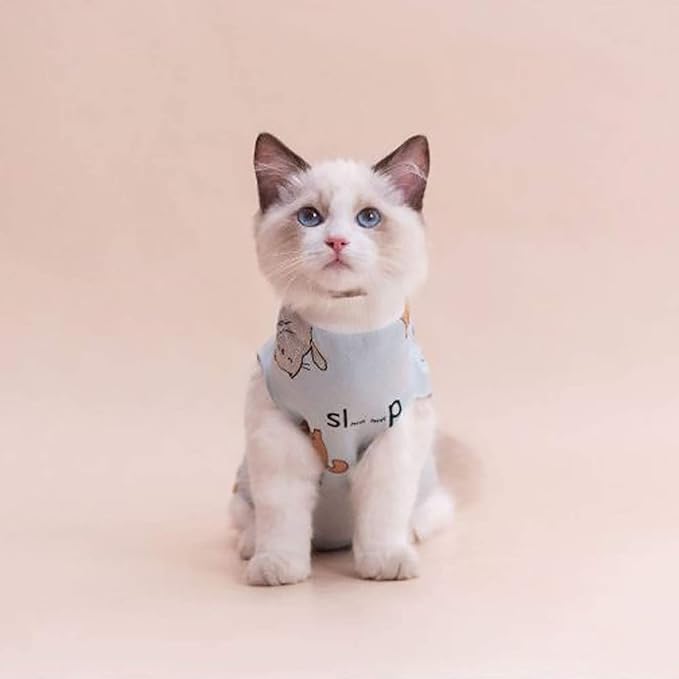 PUMYPOREITY Cat Recovery Suit After Surgery, Onesie for Neutered/Abdominal Wound/Skin Damage/Weaning, Female Kitten Surgical Suit, S, Blue