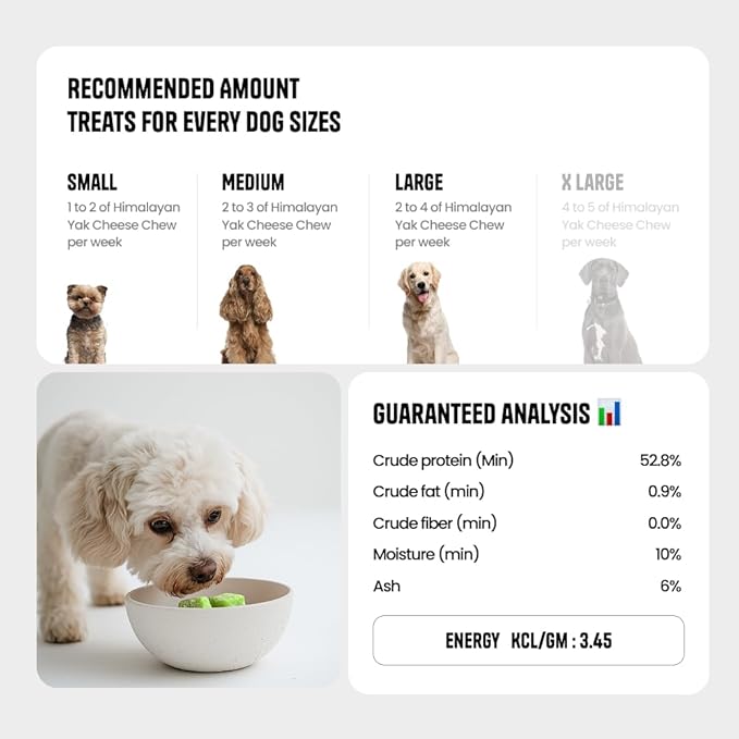 1 Large Mint Yak Cheese Himalayan Dog Chews - Rich Protein & Low Fat Mint Yak Chews for Dogs - Gluten-Free & Lactose-Free Treats for Small, Medium & Large Dogs