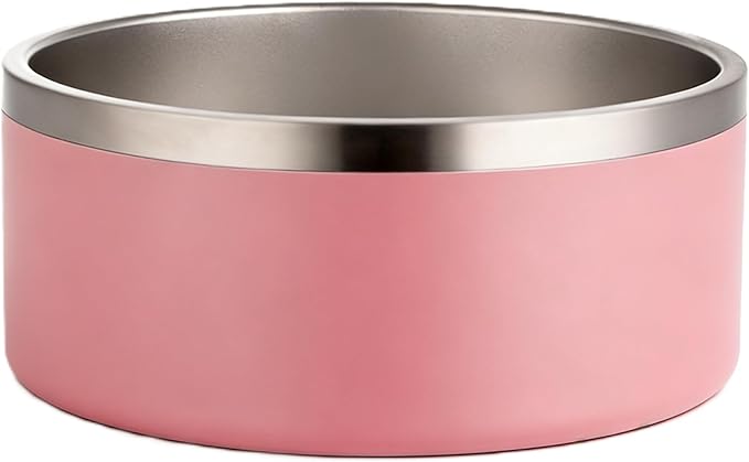 Large 42oz Stainless Steel Dog Bowl, Pink – Premium Metal Pet Water & Food Bowl, Non-Slip Base, Dishwasher Safe, 7.2" Dia x 2.8" H for Small Medium Dogs