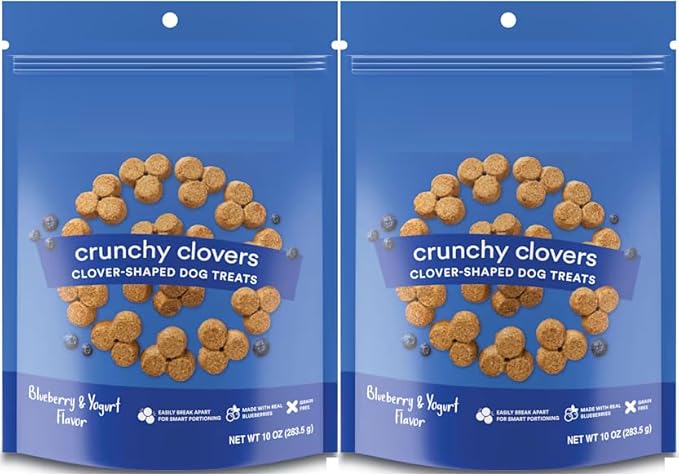 Grain Free Blueberry Yogurt Dog Treats - Crunchy Dog Biscuits, Low Calorie Training Treats for Dogs - Clover-Shaped Dog Cookies for All Breeds & Puppies, No Wheat Corn Soy - 20oz