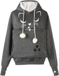 ALYC Unisex Hoodies Pet Holder Cat Dog Kangaroo Pouch Carries Pullover with Cat Printing Sweatshirt (Dark Grey, L)