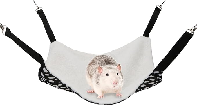 Wontee 2 Pack Small Animal Hammock Soft Fleece Sleeping Bed for Mice Rat Chinchilla Guinea Pig Ferret Kitten Cat Rabbit (M: 13.76x13.76inch, Black White Dot)