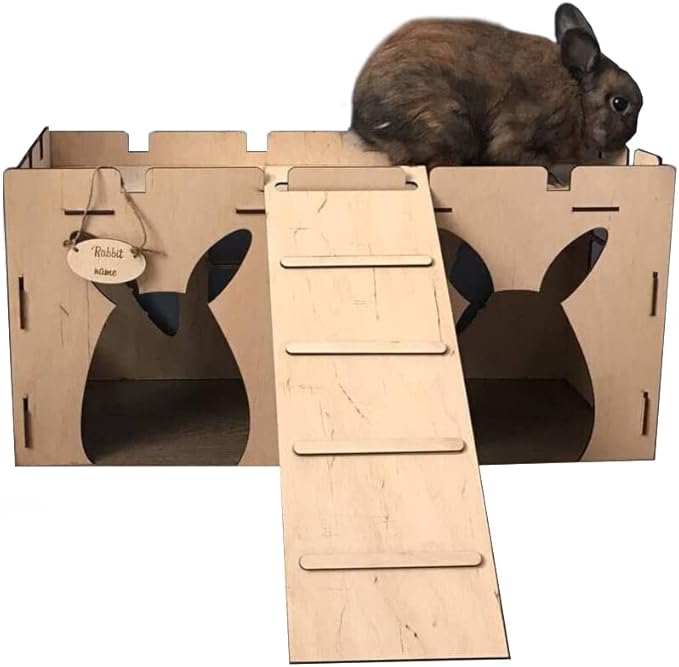 Bunny house with ladder, guinea pig house, rabbit furniture, bunny decoration, rabbit supplies, chinchilla house, pet bed, chinchilla (31.1x14.6x11.4 inch)