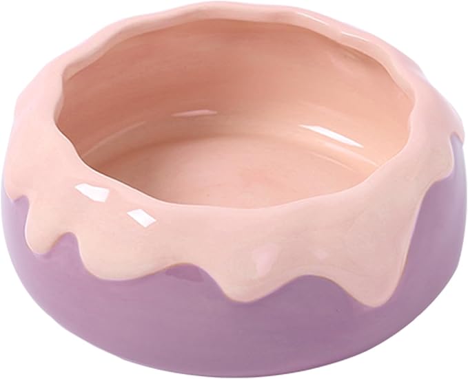 Guinea Pig Food Bowl Hamster Ceramic Water Dish Anti-Spill & Prevent Tipping Rabbit Feeding Bowl for Guinea Pig, Syrian Hamster, Bunny, Rat, Chinchilla, Squirrel, Small Animals (Pink+Purple)