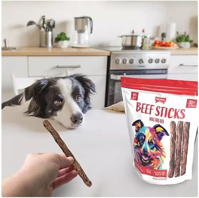Irish Rover Beef Sticks Dog Treats, 30 Count, Net Weight 2.2 lbs, (1kg) -100% Beef, High Protein, No Artificial Colors, No Artificial Flavors and Preservatives.