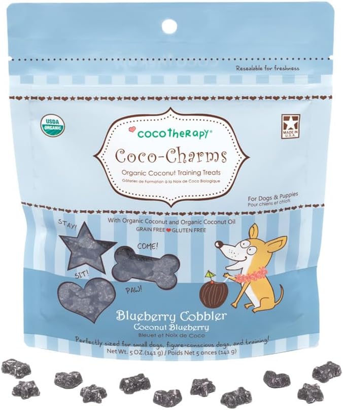 Cocotherapy Coco-Charms Blueberry Cobbler - Organic Dog Treats, All Natural, Vegan Training Treat for Dogs with Organic Coconut Oil