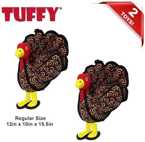 TUFFY - World's Tuffest Soft Dog Toy -Barnyard- Multiple Layers. Made Durable, Strong & Tough. Interactive Play (Tug, Toss & Fetch). Machine Washable & Floats. (Turkey, Large 2 Pack)