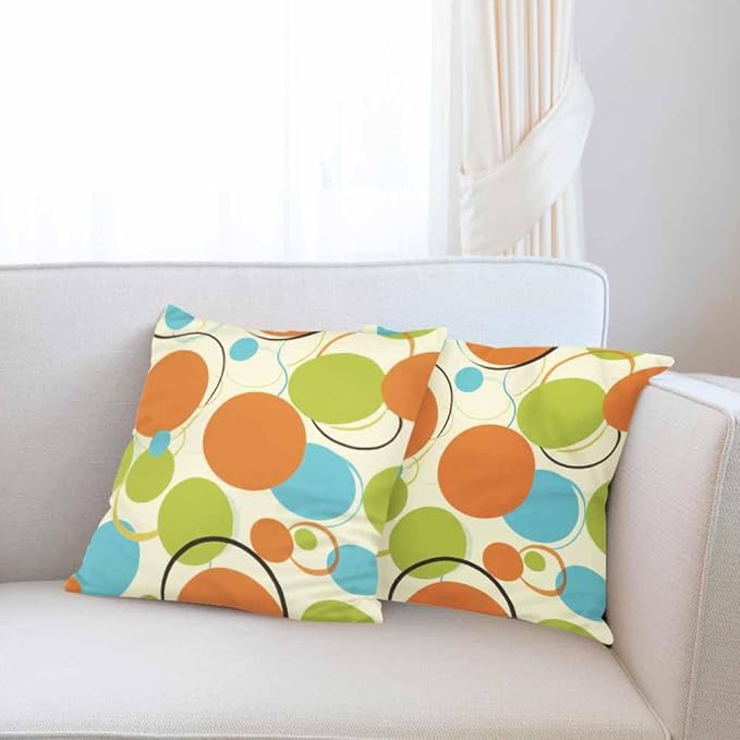 Throw Pillow Covers Retro Orange Green 1950S Mid Century Dots and Circles Seamless Pattern Set of 2 Decorative,Cushion Case for Home Sofa Chair Car for Men Women 18X18 Inch