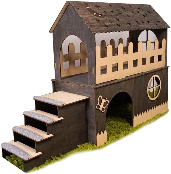 Modern Rabbit House - Castle, For 2 Rabbits, Guinea Pig, Chinchilla House, Rabbit woodern house, Rabbit Supplies, Bunny House (add 2 pillow)