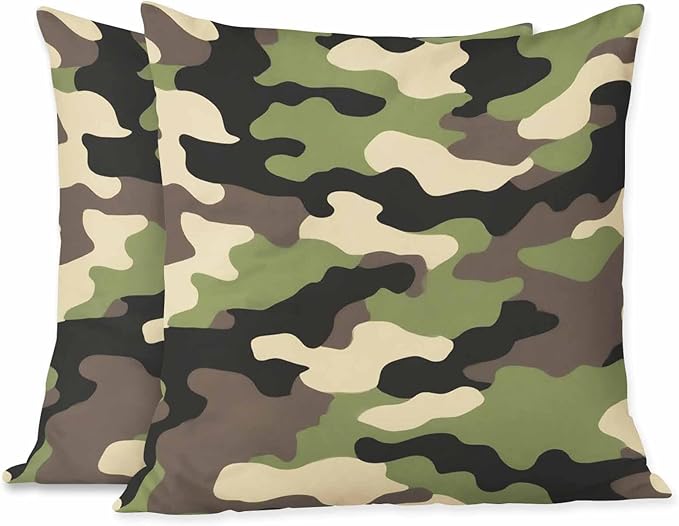 Pillow Cases Fashion Black Brown Green Camo Seamless Pattern Pack of 2,Decorative Throw Pillow Covers for Couch Bedroom Living for Girl Boy 18X18 Inch