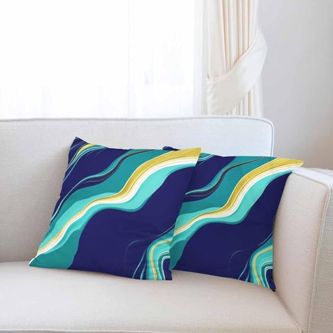 Cushion Covers Dark Blue and Golden Marble Luxury Elegant Texture Design Decorative Pillow Case for Sofa Couch Chair Bedroom Modern Decor 18X18 Inch Set of 2