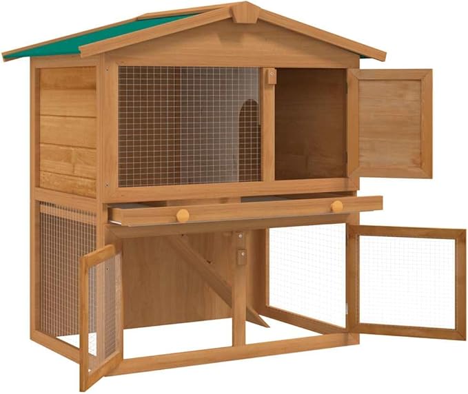 Large Rabbit Hutch Outdoor Solid Pine Wood Brown 37x36.6x38.2 inches Weather Resistant Cozy Home for Rabbits and Small Pets with Cover