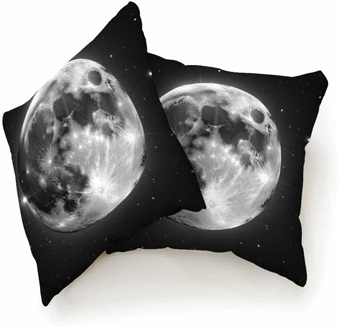 Decor Throw Pillow Case Full Moon Bright with Stars in Black Universe Set of 2 Cushion Covers 18X18 Inch for Women Men for Couch Bedroom Living
