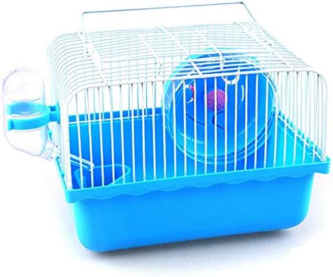 Small Pet Hamster Cage with Running Wheel Water Bottle Food Basin Portable Carrier House Mice Home Habitat for Going Out, Traveling (Blue)