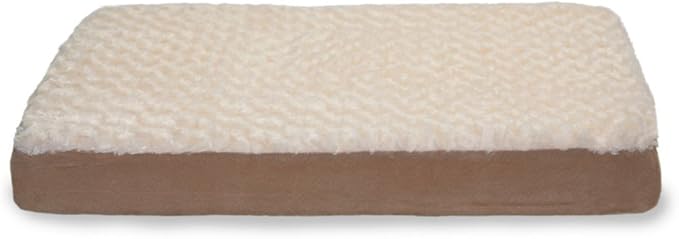 FurHaven Supportive Cooling Memory Foam Classic Mattress Dog Bed with Washable & Removable Cover - Plush Faux Fur/Suede Mattress - Cream, Dogs Up to 55 lbs - Large