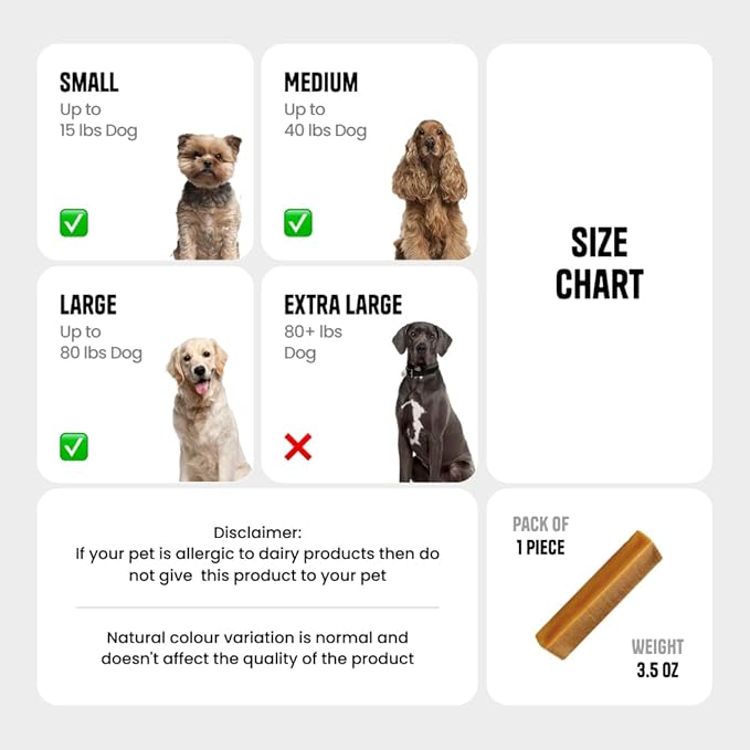 1 Large Honey Yak Cheese Himalayan Dog Chews - Rich Protein & Low Fat Honey Yak Chews for Dogs - Gluten-Free & Lactose-Free Treats for Small, Medium & Large Dogs