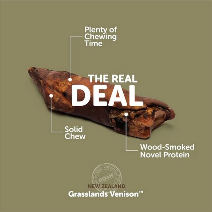 ROAM Pet Treats Grasslands Venison Hoof Dog Chew Pack of 2 – Single Ingredient, All Natural, Grain-Free, & Gluten-Free Dog Treats