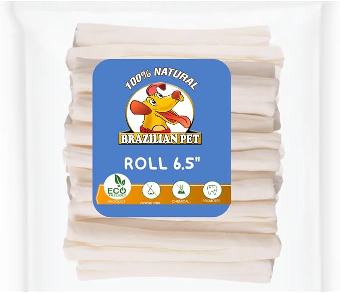 Brazilian Pet Natural Treats Rawhide Rolls Dog Chews Bones 6.5" for Pups and Small Dogs (40 Count)