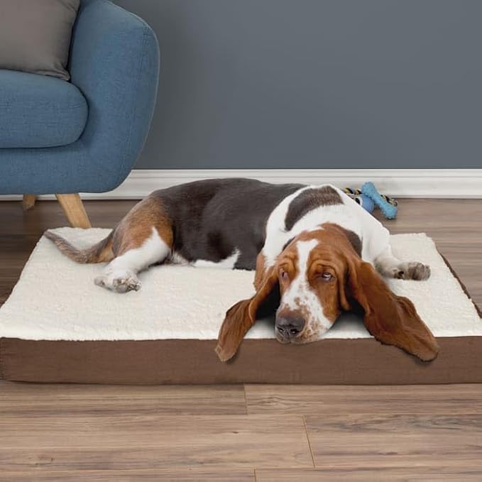 PETMAKER Orthopedic Brown Sherpa Top Pet Bed with Memory Foam and Removable Cover, 36" L X 27" W X 4" H, Medium
