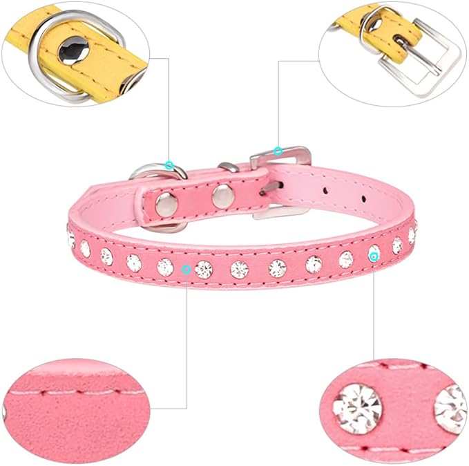 Puppy Collar and Leash with Bling Diamond, Pretty Crystal Sparkly Rhinestone Glitter Jewel Girls Cat Collars for XXS Xs Small Medium Pet Female Dogs Boys Kitten, Blue XXSmall