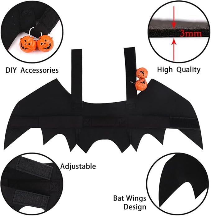 YUJUN Cat Halloween Costume Pets Bat Wing with Pumpkin Shaped Jingle Bells Accessory for Puppy Kitten Halloween Party Costume Supplies